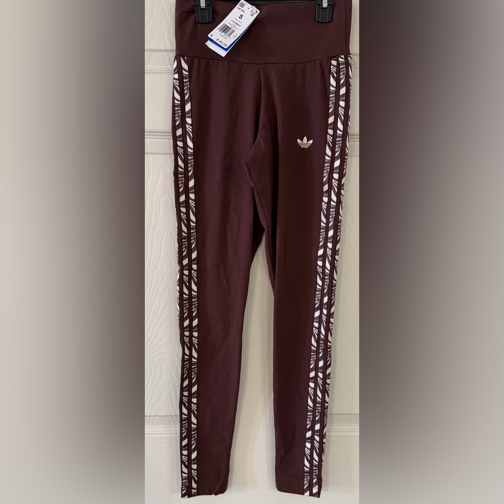 NWT! Adidas Women Original Trefoil Logo 3 Stripes Leggings Auburn Size Small